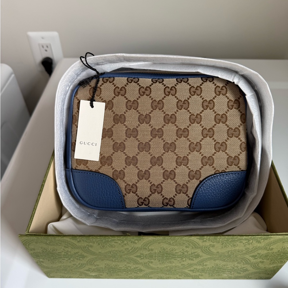 Gucci Tan and Blue GG Pattern Bag